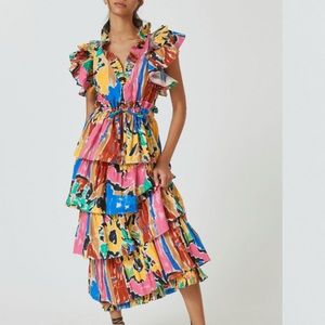 Mix-Print Midi Dress